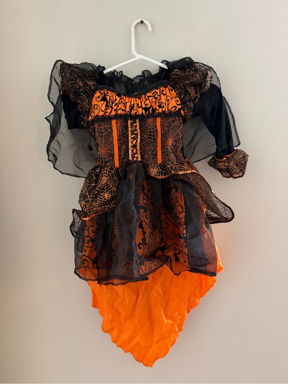 Girls Orange & Black Spiderweb Witch Costume Dress